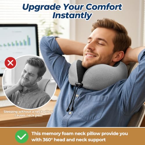 Image of ExploreBliss Travel Pillow, Neck Pillow Airplane, Light Grey