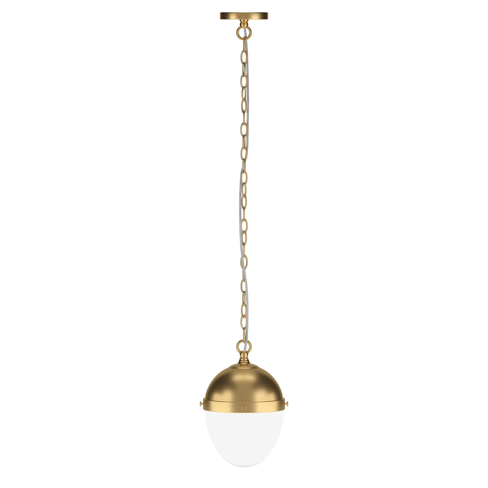 Henn&Hart 9" Wide Pendant with Glass Shade in Brass/White Milk, for Home, Living Room, Bedroom, Entertainment Room, Office, Kitchen, Dining