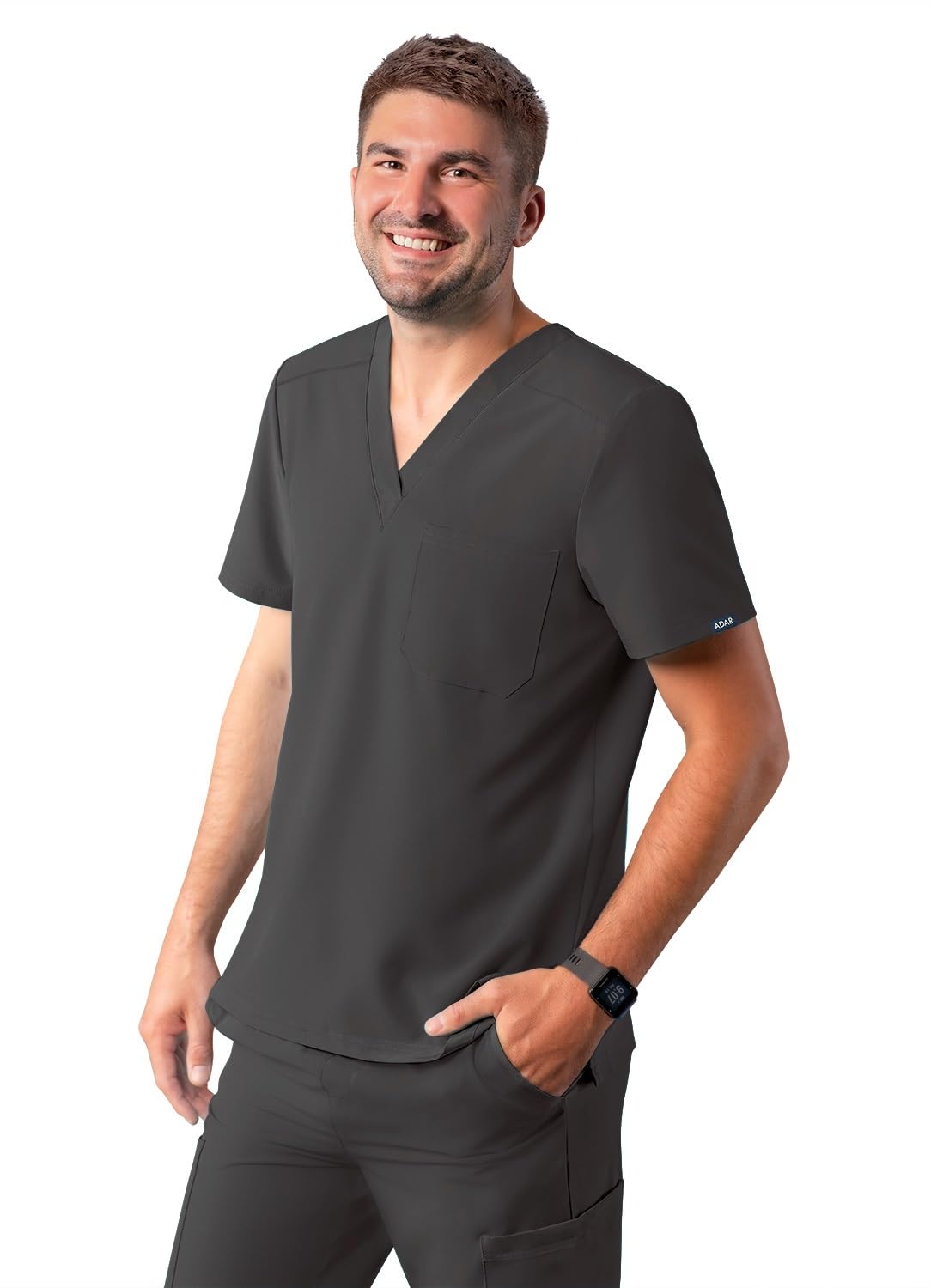 Adar Addition Scrubs for Men - Classic V-Neck Scrub Top - A6006 - Pewter - S