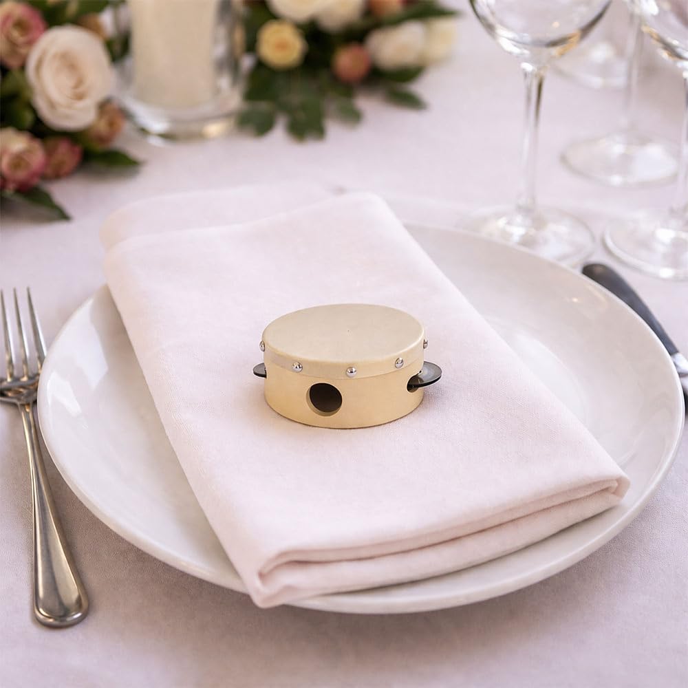 Set mit 10 Holztrommeln mit Schellen 10 cm – Hochzeit, Abschlussfeier, Geburtstagsfeier, Tischkarte
