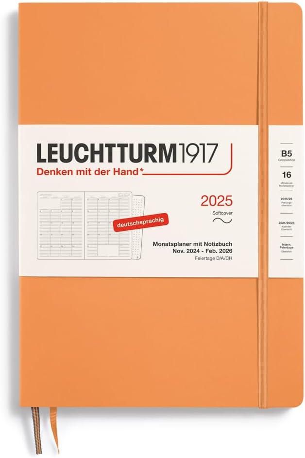 LEUCHTTURM1917 370606 Monthly Planner & Notebook Composition (B5) 2025, 16 Months, Soft Cover, Sky, German