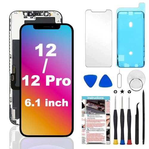 TSIOFO Pantalla para iPhone 12/12 Pro LCD de 6,1 Pulgadas, para iPhone 12/12 Pro Pantalla 3D Touch Reemplazo Cristal Digitalizador Piezas de Repuesto con Kit de Reparación Protección Pantalla