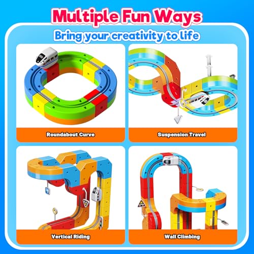 Image of Electric Train Set for Kids, 110PCS 3D Racing Track Sets with Electric Train, Traffic Signs, STEM Train Toys Birthday Gifts for Boys and Girls Age 3+ Years Old