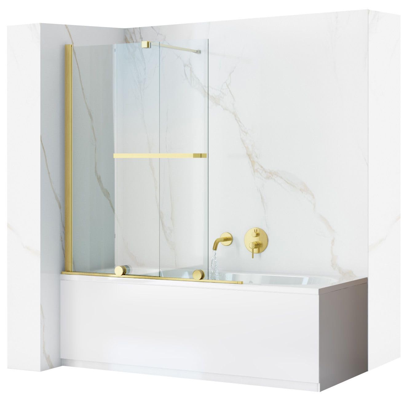 REA MAMPARA DE BAÑO FABIAN 100 CM MAMPARA DE BAÑERA, ALTURA 140 CM (ORO CEPILLADO)