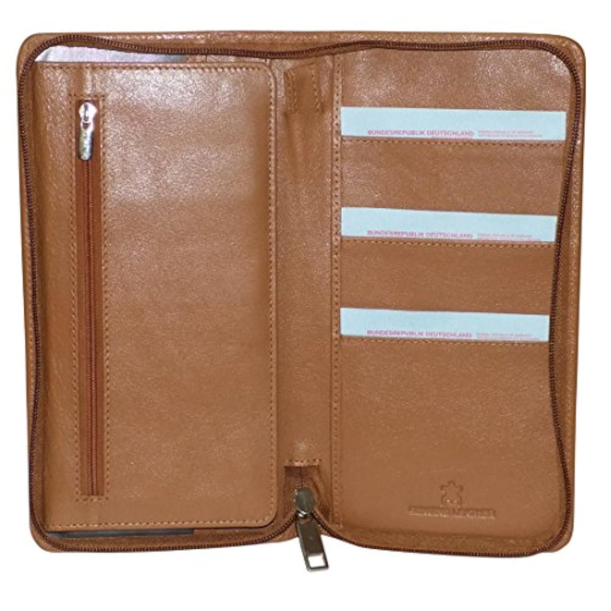 Tan Leather Zipper Travel Passport Wallet