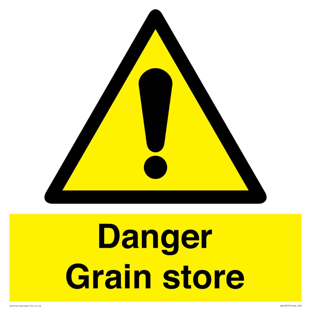 Danger Grain store Sign - 300x300mm - S30, Yellow/White