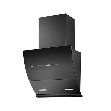 KAFF Chimney VERA DHC 60 | Fliter-Less+ Dry Heat Auto Clean | Black Curved Glass Fascia with Matt Black Hood | Gesture Control