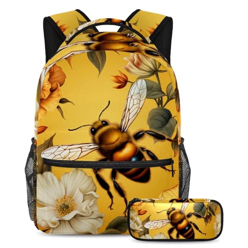 Sac à dos polyvalent grand volume Art Nature Abeille dorée 2 pièces scolaire