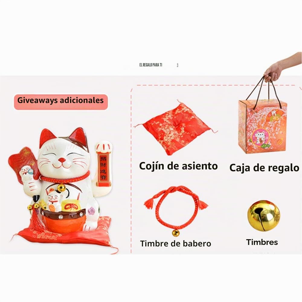 Gato de la Suerte de la Fortuna con Brazo agitador de Oro Chino Feng Shui Deoration Lucky Cat para Tiendas, restaurantes, Sala de Estar 25cm