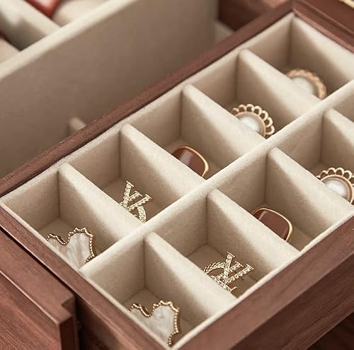 Chosin Wood Jewelry Organizer Box Mul-Tifunctional Black Walnut Wooden For Women Mens Kids Girls 6 Partitions With Mirror Vintage Gift Storage Box Gift #TOP7