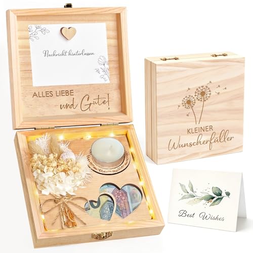 inyeskon Geldgeschenk Wunscherfüller Kreatives Geldgeschenk Holzboxen Wunscherfüller Geld Geschenk mit Trockenblumen Holzliebe Magnet Grußkarte für Geburtstag Hochzeit Weihnachten Konfirmation