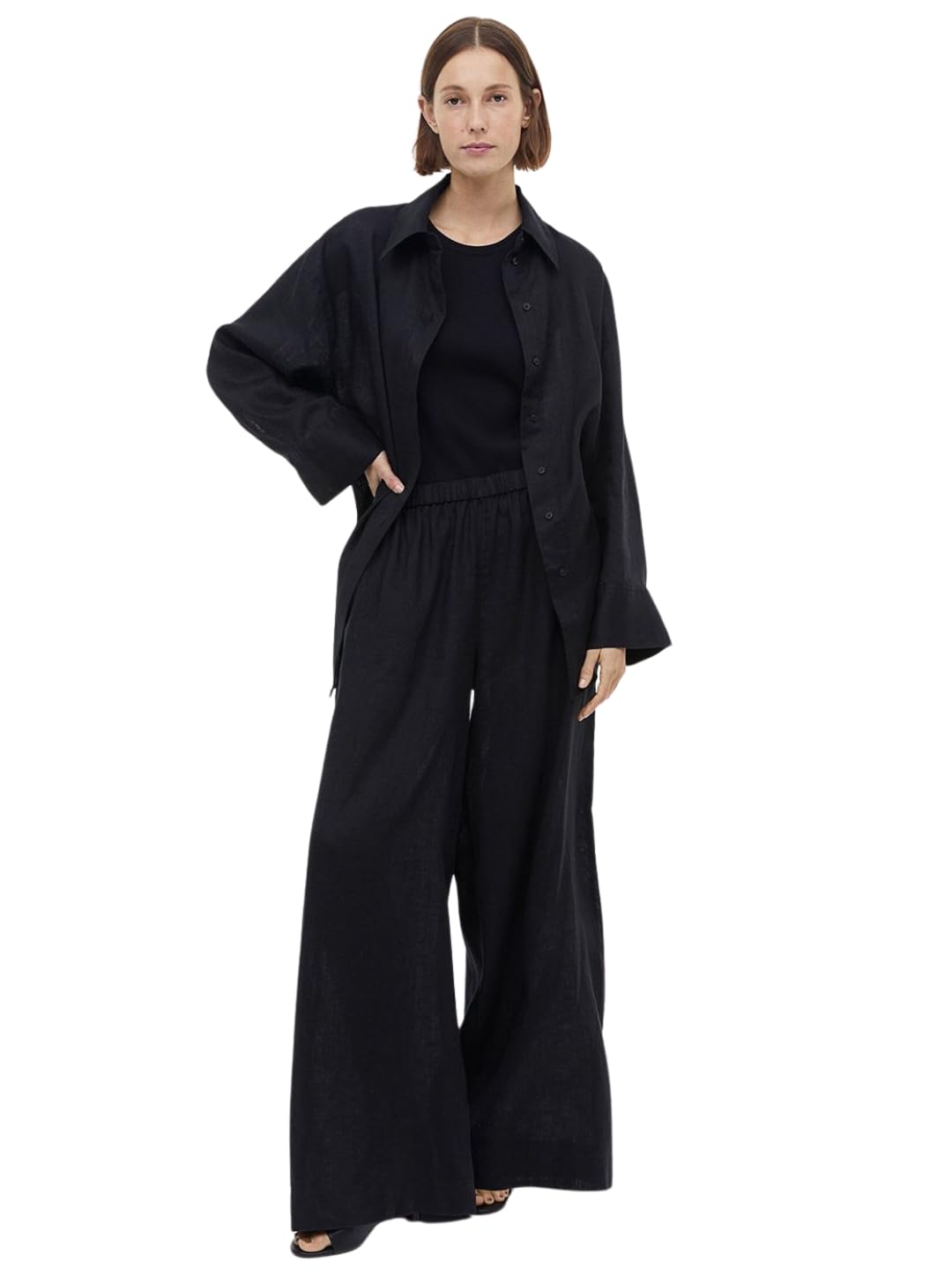 fab star- look great feel great. Linen Shirt Long Sleeves Solid Cotton Oversized Casual Shirt Black-picture-51