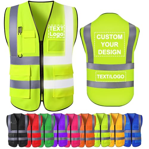 Farbely Benutzerdefinierte Reflektierende Sicherheitsweste, Gut Sichtbare Personalisierte Sicherheitsweste mit Logo, Klasse II-Netzweste für Damen und Herren, Bauweste