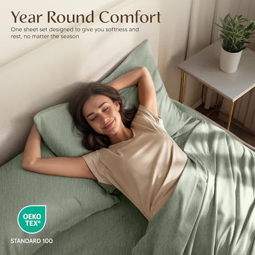 Image of Utopia Bedding California King Size Sheet Set - 4 Piece Bed Sheets, Soft and Breathable Microfiber, Includes 1 Fitted Sheet, 1 Flat Sheet and 2 Pillowcases - Oeko Tex (Heather Sage)