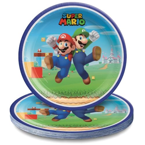 Amscan Multicolor Super Mario Brothers Round Paper Plates (9") Pack of 8 - Vibrant Party Tableware for Birthdays, Celebrations & Events