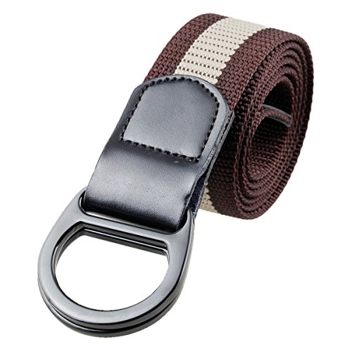 squaregarden Men's Nylon Webbing Belt, Pu Leather Double D-Rings Black Buckle Web Belts