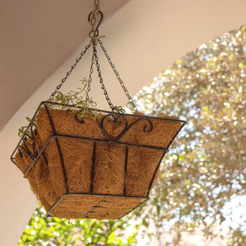 Newtay 4 Pcs 14 inch Square Coconut Liners Square Coir Fiber Replacement Liners Replaceable Coconut Liner for Square Baskets Coir Fiber Liner for Garden Flower Pot Wall Hanging Flower Basket - Thumbnail 6