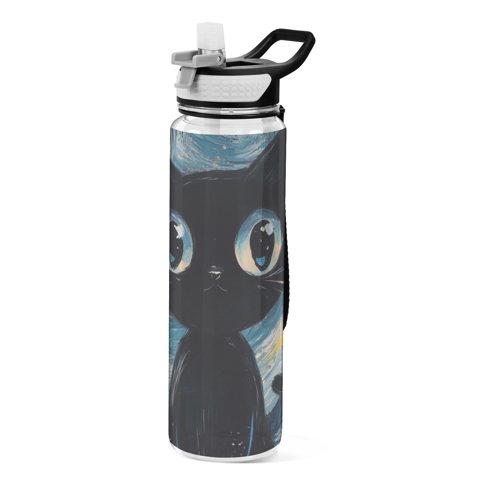 Gourde pliable Tritan sans plomb chat étoilé noir 887ml pour sport