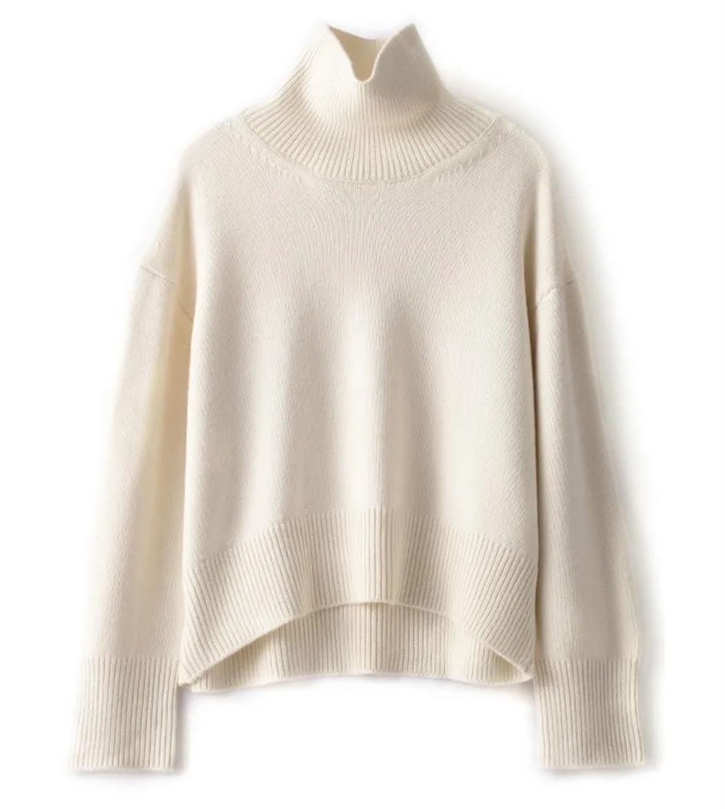 Haitpant Maglione da donna in cashmere spesso, per autunno e inverno, a collo alto, con base lavorata a maglia