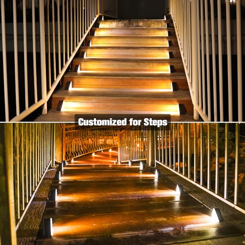 Solar Step Lights for Outdoor Spaces - 80 Lumen, Waterproof IP67 - (Black, 12 Pack)