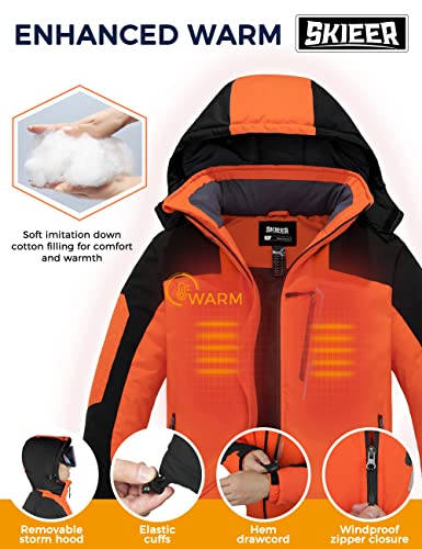Skieer Men's Lightweight Ski Jacket Windproof Thick Parka With Removable Hood (Orange Large) #TOP4