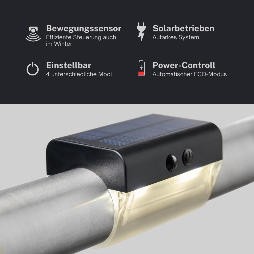 Solarleuchten für Balkon Geländer mit Bewegungssensor, Außenbeleuchtung für Terrasse, Balkongeländer, Handlauf, Geländerbeleuchtung Ø42,40 (Warmweiss, 5)