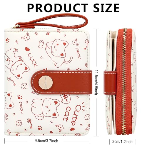 Image of Farcauo Cat Pattern Wallet for Women and Ladies Small Cute Kawaii Red Coin Purse with ID Window and Credit Card Holder Compact Wallet for Women and Ladies