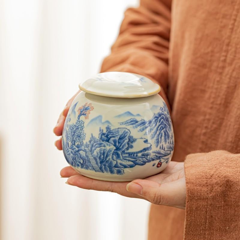 SONGCHAO Sugar Jar Ceramic Tea Cans Empty Cans Small Household Black Tea Storage Cans Moisture-Proof Storage Cans Tea Canister(A)