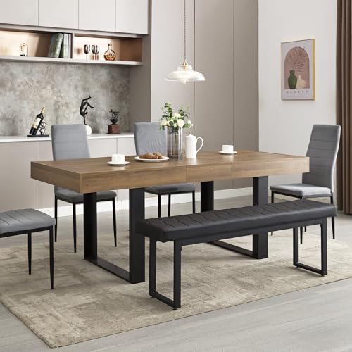 Image of 63-79 Inch Extendable Dining Table, Wooden Rectangle Kitchen Table for 6-8
