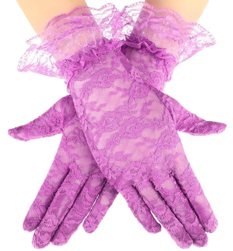 YouNuo Lace Gloves for Women, Wedding Bridal Tea Party Gloves, Floral Opera Glove for Evening Prom 1920s Halloween Costume