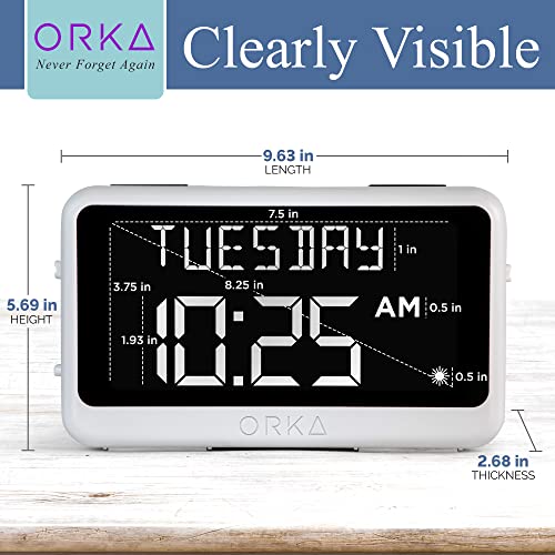 ORKA Talking Clock. Voice Recordable Ex Large Medication Pill Reminder. Talking Alarm Clock for Dementia, Hearing, Visually impaired Seniors-Digital Day Clock with Multiple Customized Alarms White - Image 5