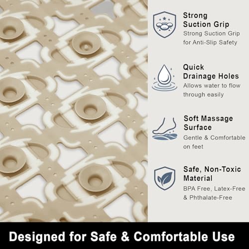 Image of LUXEHOME International Rubber Shower Mat for Bathroom Floor Anti Slip Water Resistant Ibija Pattern Bath Tub Shower Matt Heavy Duty 40x70 Cm Beige Pack of 1