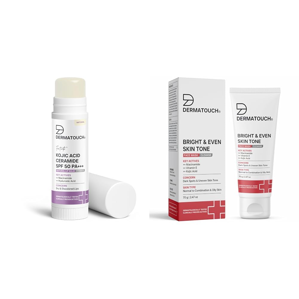 DERMATOUCH Kojic Acid Ceramide SPF 50 PA+++ Natural Lip Balm - 5g & Bright & Even Tone Face Wash with Niacinamide, Vitamin E and Kojic Acid 70g-image-33