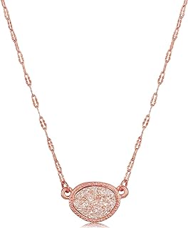 Simulated Druzy Pendant Necklace for Women with Sparkly Oval Stone