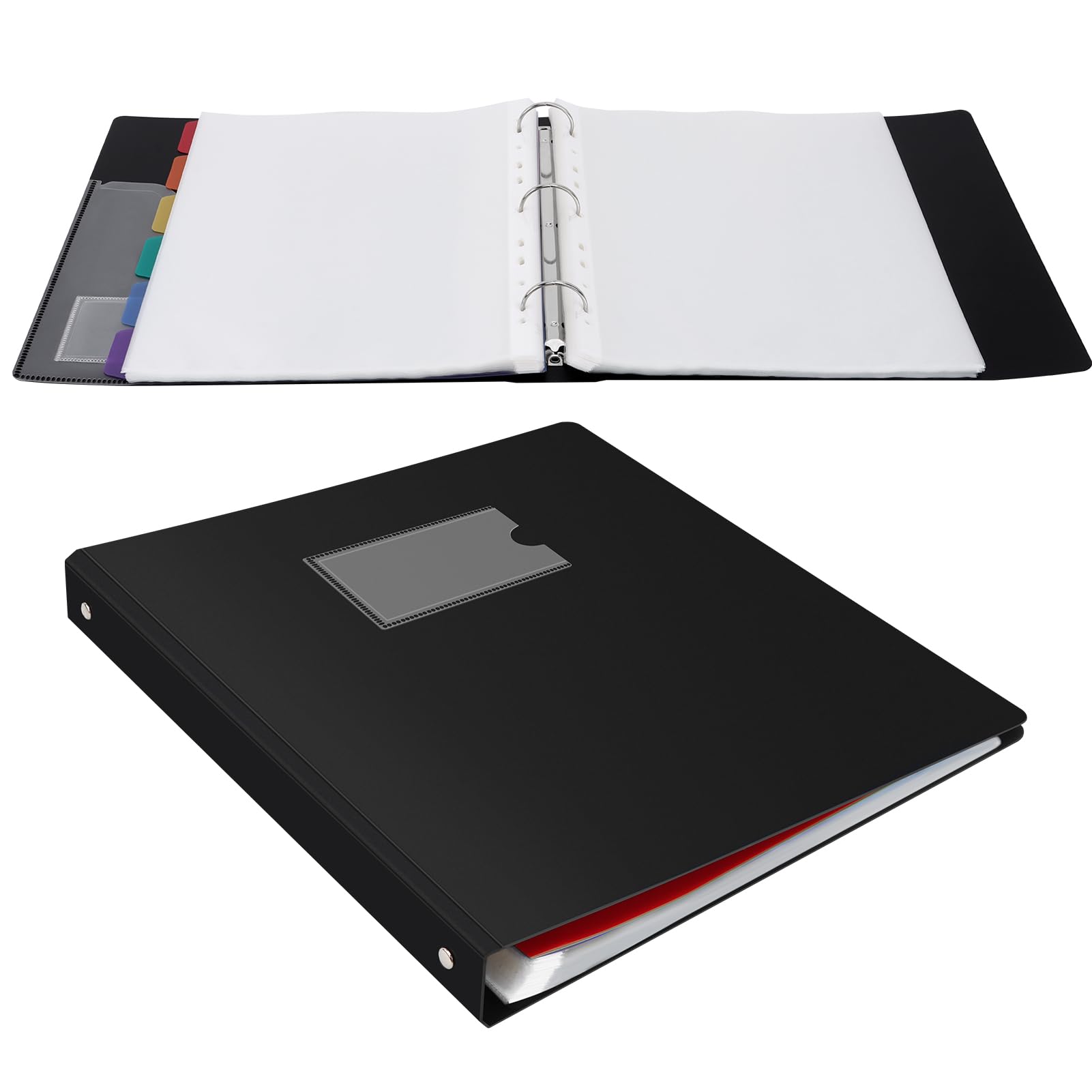 Uquelic Classeur A4 Anneaux avec 50 Pochette Plastique et 6 Pages Intercalaires Colorées, Classeur à Pochettes en Plastique pour Documents, Certificats, Reçus, Noir