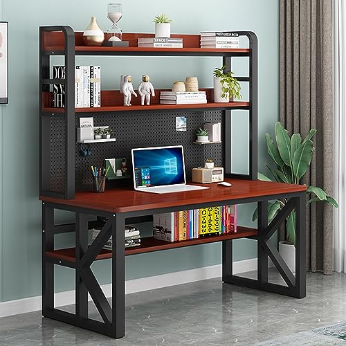 Escritorio con estantes de almacenamiento y tablero de clavijas, mesa grande para oficina en casa, diseño moderno para un estudio y organización eficientes