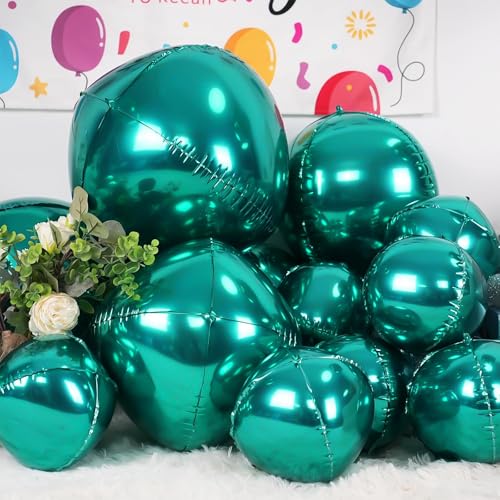 Image of 12PCS Dark Green Round Foil Balloons 22 inch 15 inch 10 inch Large Mylar Balloons | Shiny Green 4D Ball Balloons for Birthday Party, Graduation, Wedding, Christmas, New Year, Disco Prom Party Decorations