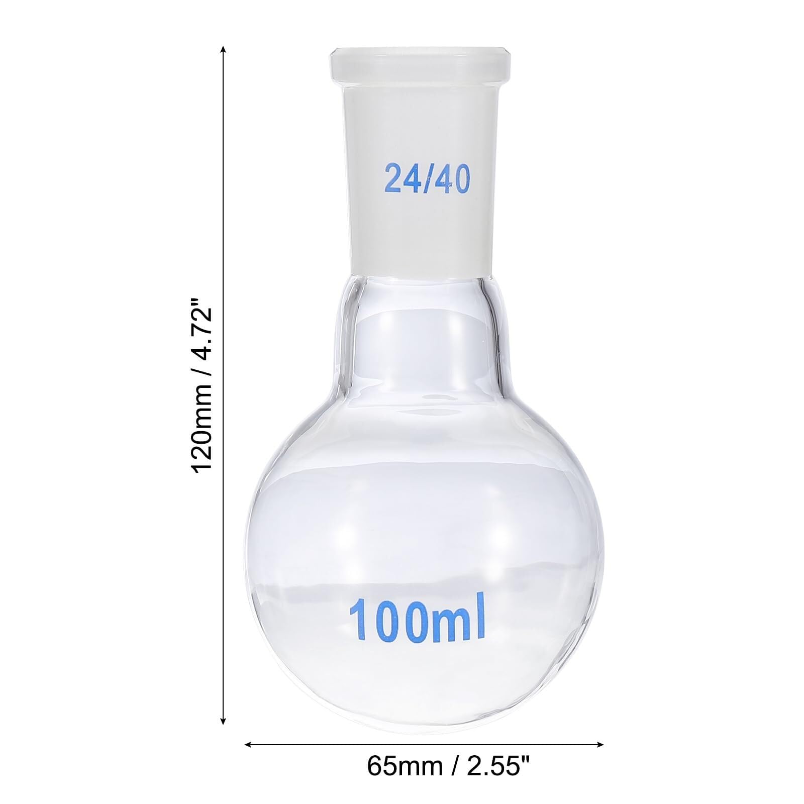Ballon à Fond Rond 100ml en Verre Borosilicate, avec Joint Rodé 24/40 pour Laboratoire