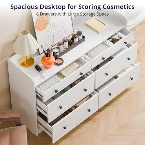 Cozy-Castle-6-Drawer-Dresser-for-Bedroom-Large-Wood-Dressers-Chests-of-Drawers-52-Long-Modern-Sideboard-Buffet-Cabinet-with-Storage-Accent-Cabinets-for-Hallway-Entryway-White Cozy Castle 6 Drawer Dresser for Bedroom Large Wood Dressers Chests of Drawers 52 Long Modern Sideboard Buffet Cabinet with Storage Accent Cabinets for Hallway Entryway White
