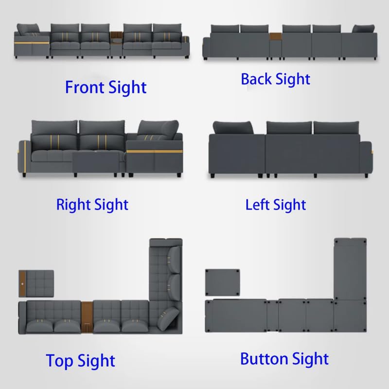 Image of Homax. Rebecca Modular Smart Sofa 12 Seater U Shape - High Back Interchangeable Sectional with Pop-Up USB Charging, Smart Console, Storage, Side Pockets, Modern Living Room Furniture - Dark Grey