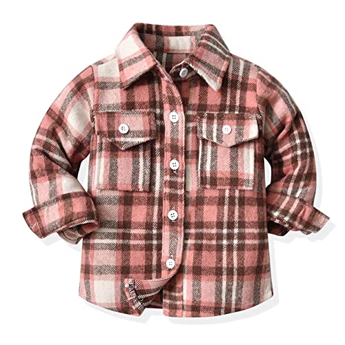 Toddler Baby Boys Girls Jacket Long Sleeve Lapel Button Down Plaid Shirt Jacket Autumn Coat with (Pink, 2-3 Years)