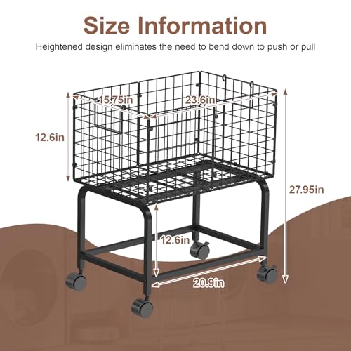 Image of Wire Laundry Hamper Cart,Rolling Laundry Carts with Pull Handle,Black Tall Laundry Basket,Commercial Wire Laundry Hamper Cart-23.6 * 15.75 * 28 inches