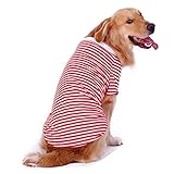 Dog Striped T-Shirt for Medium Large Dogs,Golden Retriever Shirt,Breathable Cotton Dog Vest Red Stripe L