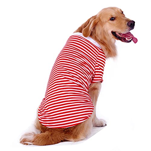 Petroom Dog Shirts for Large Dogs,Dog Striped Cotton T-Shirt Breathable Stretchy Costumes Pet Pullover Clothes(Red White Stripe,L)