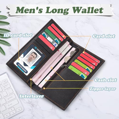 Long Wallet for Men, Stylish Ultra-Thin Bifold Wallets for Men with 12 Card Slots & ID Window & Zippered Coin Pocket, Credit Card Wallet for Suits and Daily Use (Black)4
