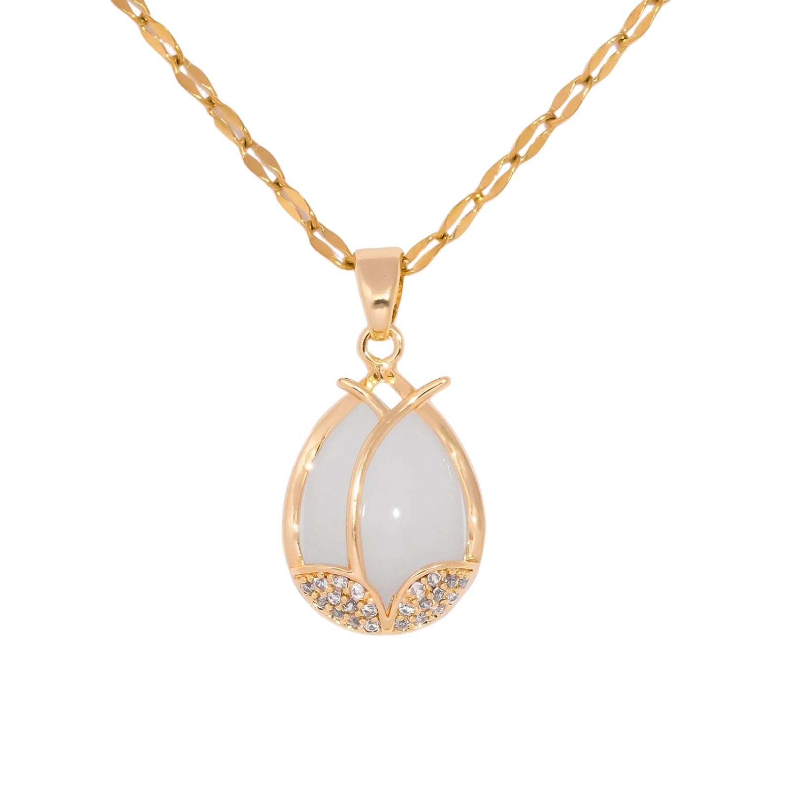 Collier pendentif tulipe anti irritation en zircon scintillant - 7