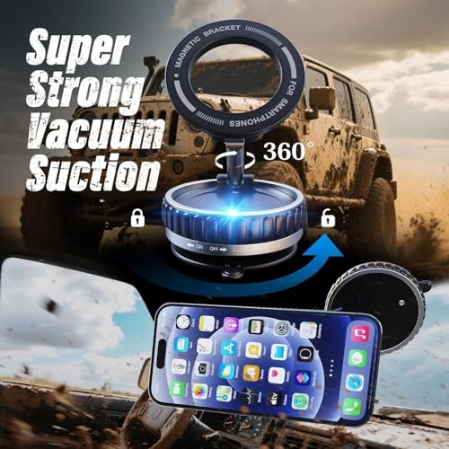 Image of New Vaccum Magnetic Mobile Holders | Hands Free Suction Cup with Strong Grip Holders Mount | 360 Adjustable Phone Holder for Car Dashboard,Windshield for All Smartphones