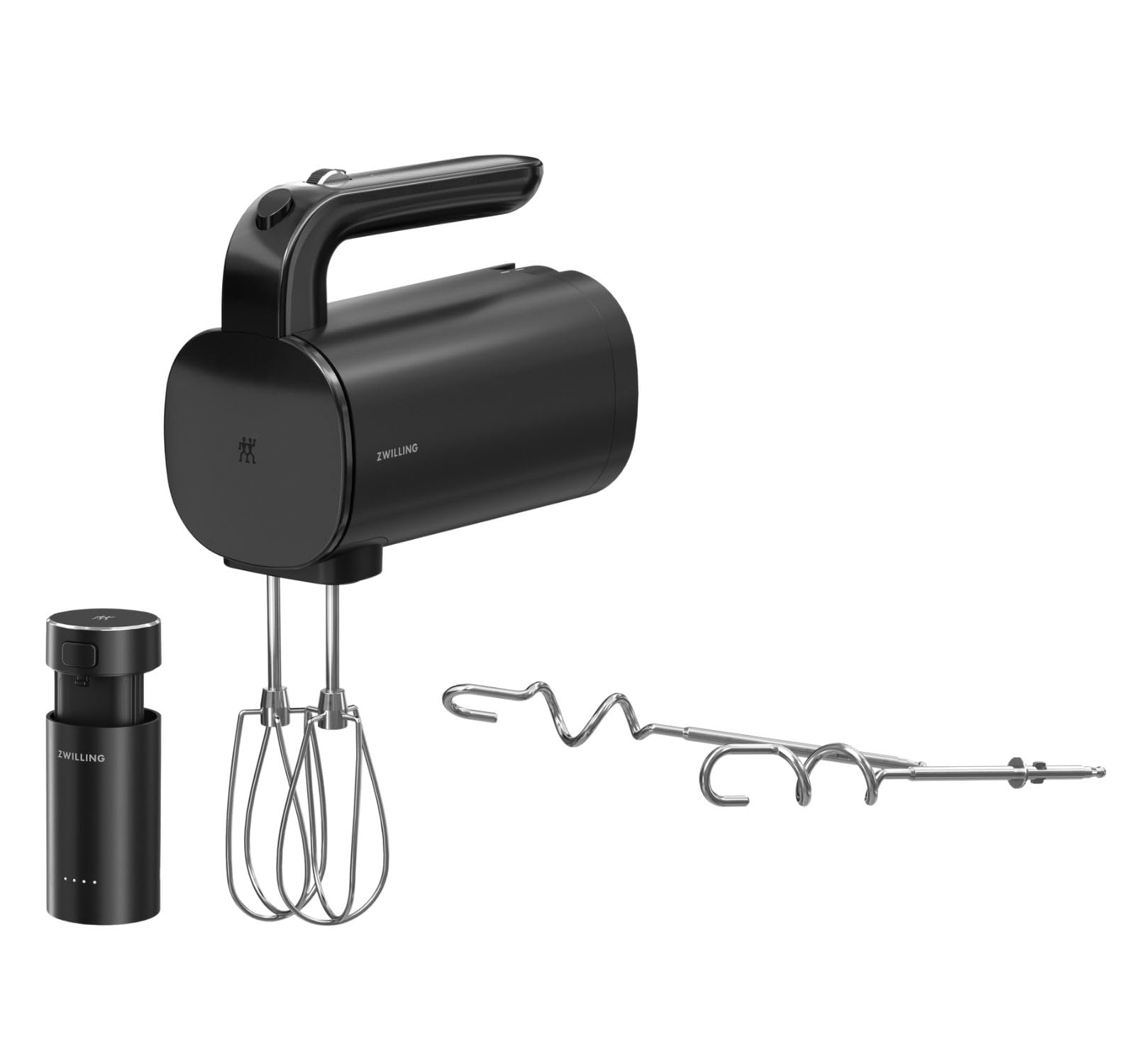 ZWILLING XTEND Kabelloses Handrührgerät, Starterset mit Akku & Ladestation, inkl. Knethaken & Quirle, 120 Watt, schwarz