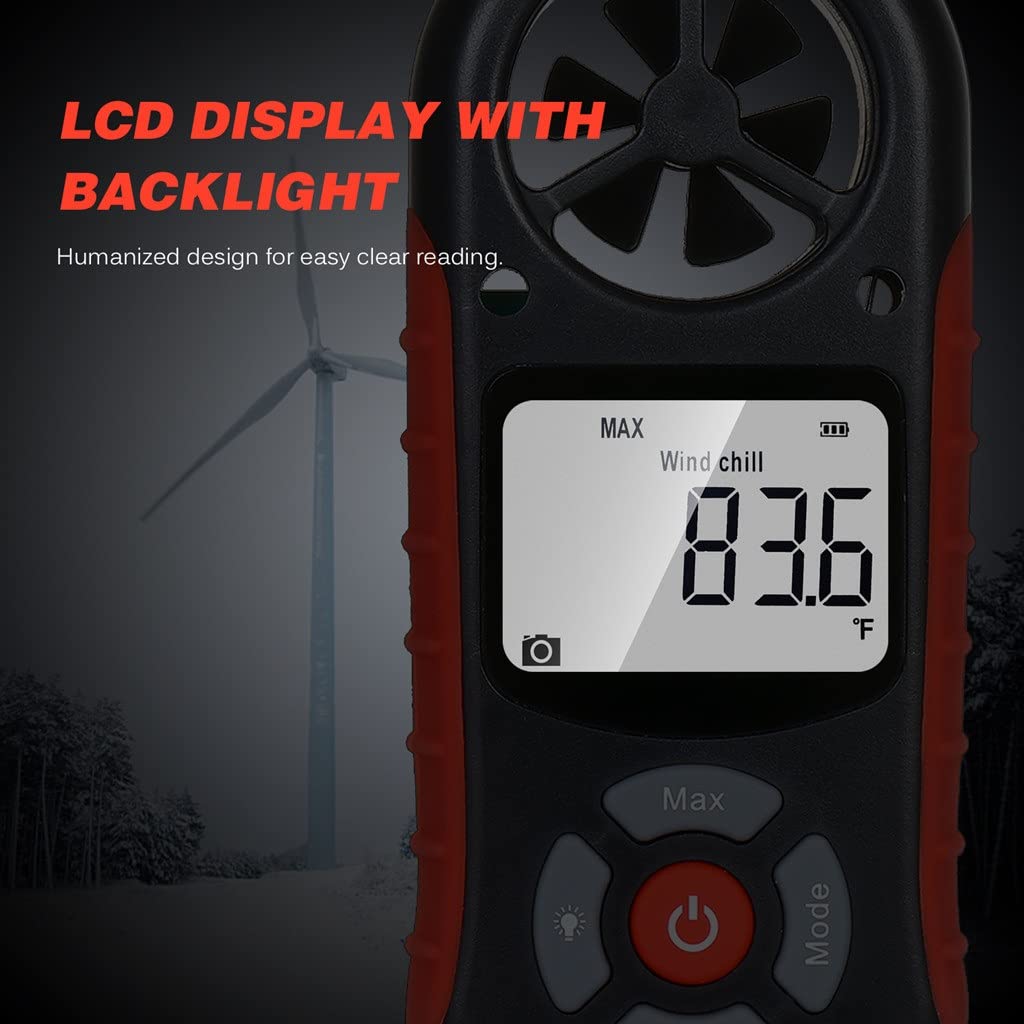 Digital Anemometer Wind Speed Chill Temperature Humidity Heat Index Dew Point Barometric Meter