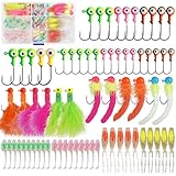 OROOTL Crappie Jigs Lures Kit, 72pcs Crappie Lures with Jig Heads Hooks Swimbaits for Bass Fishing Soft Plastic Grubs Marabou Jigs for Trout Bass Walleye Bluegill Perch Catfish